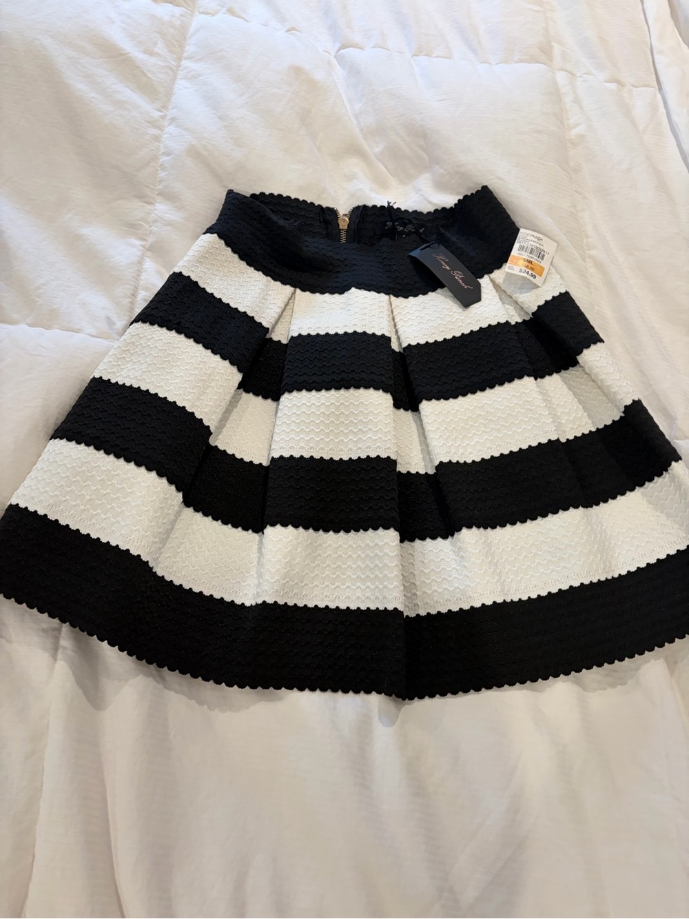 Honey Punch Black & White Striped Circle Skirt